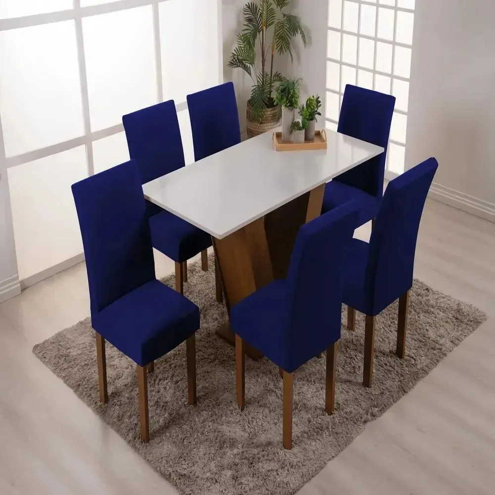 Kit 6 Capas Para Cadeira Malha Elástico Decora Azul-marinho