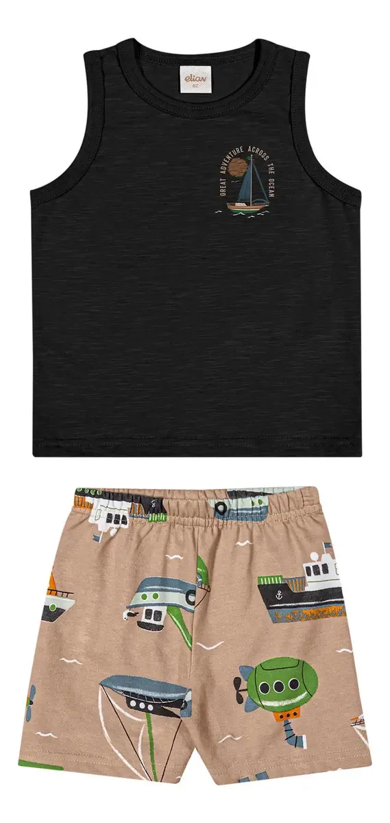 Conjunto Infantil Menino Barcos Elian Preto Tamanho 6