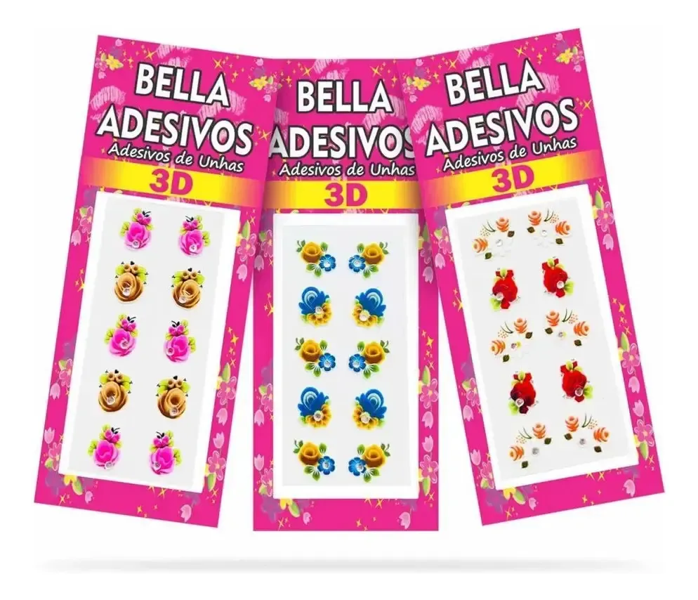 100 Adesivos De Unha 3d Com Joias Bella Adesivos, 10cartelas