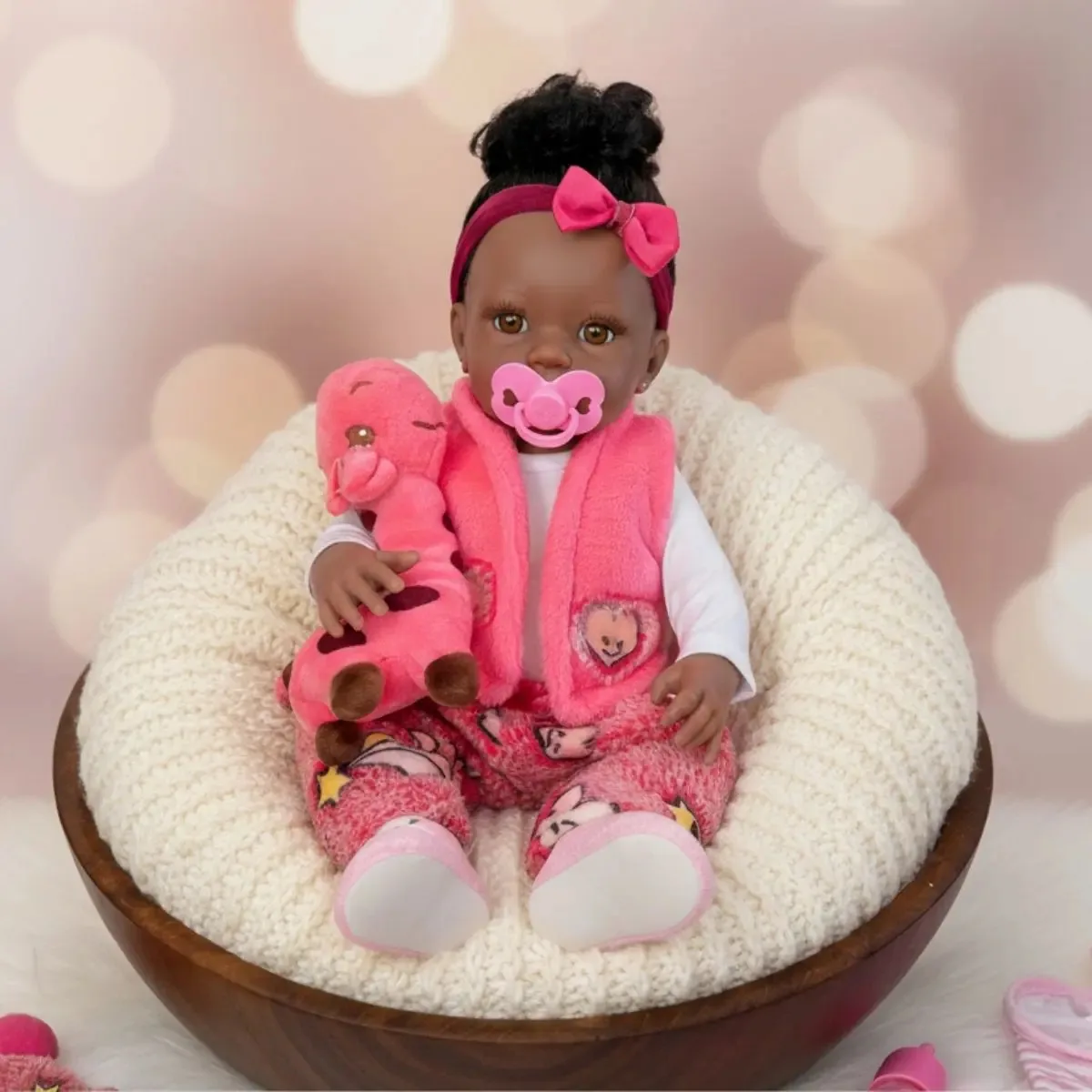 Boneca Bebê Reborn Girafinha Silicone Negra Mamãe Reborn