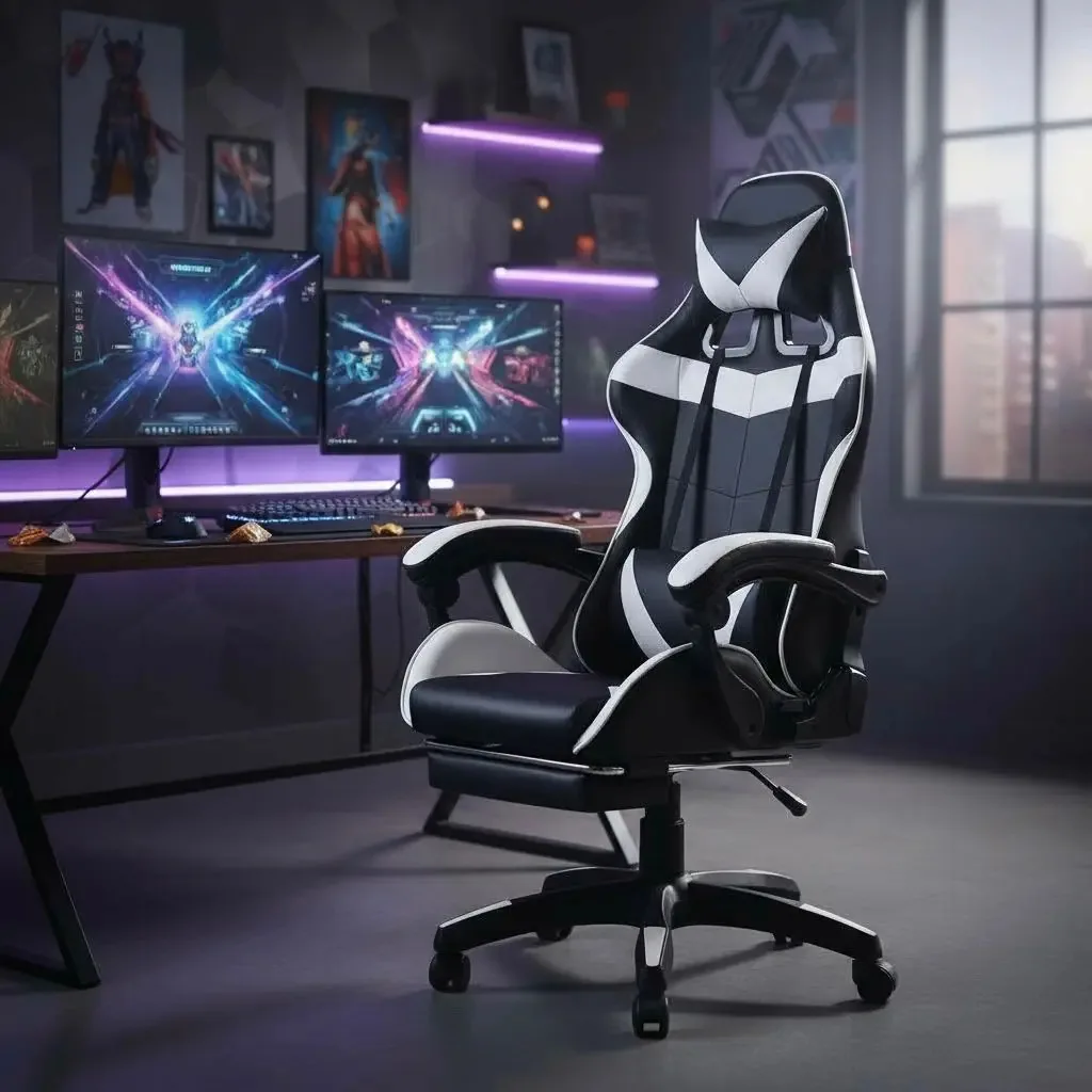 Cadeira Gamer Ergonômica Reclinável com Apoio de Pés Branca Sweet Studio