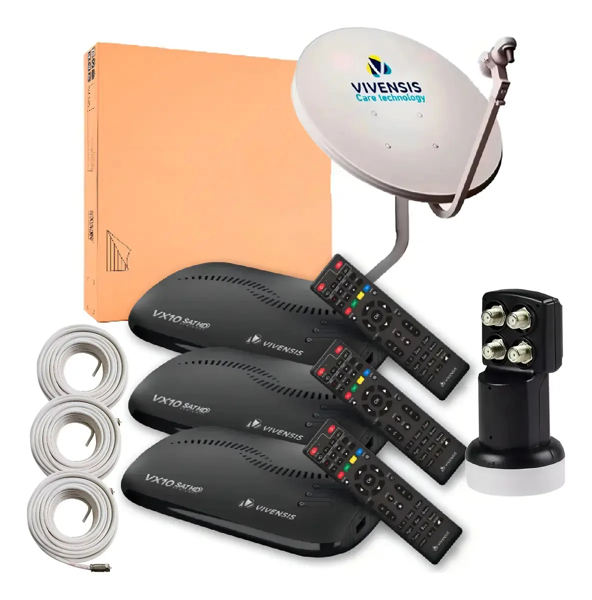Kit Vivensis VX10 Receptor Satélite HD + Antena Banda Ku 60cm + LNBF