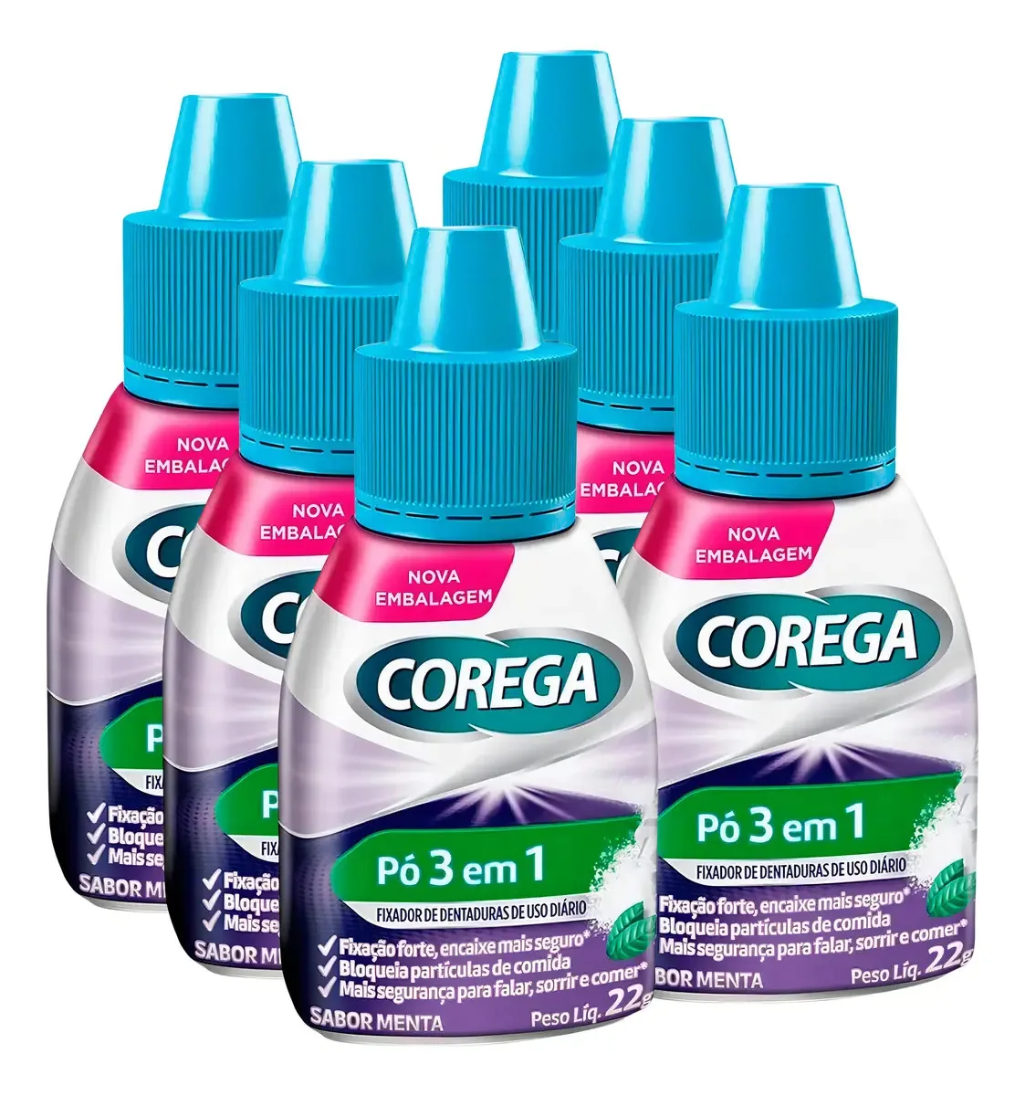 Kit 6 Corega Pó 22g Fixador Dentadura Em Pó Economico