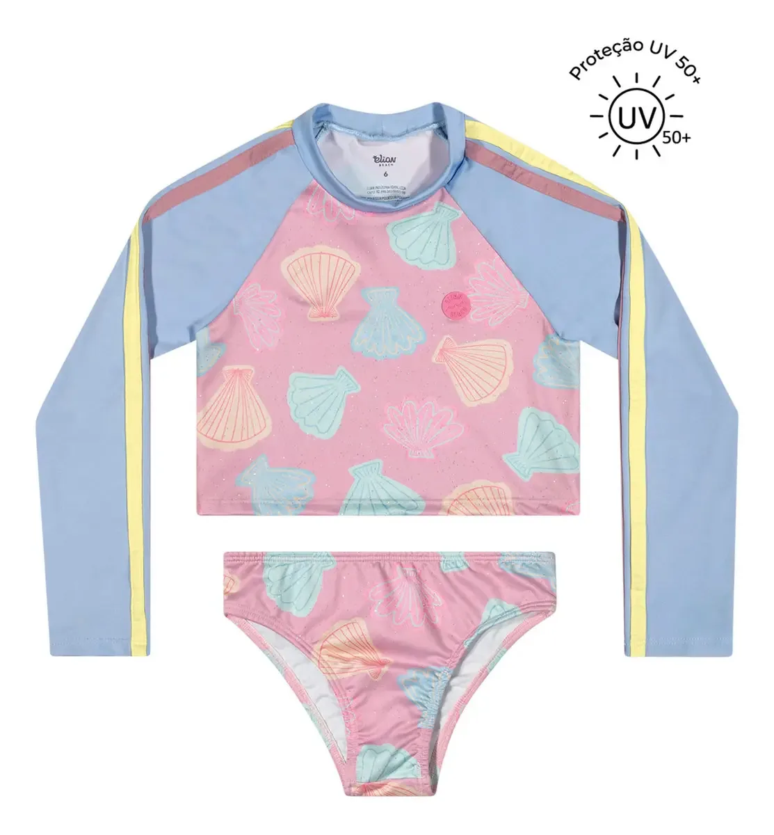 Conjunto De Praia Infantil Menina Proteção Uv Elian Rosa Tamanho 1