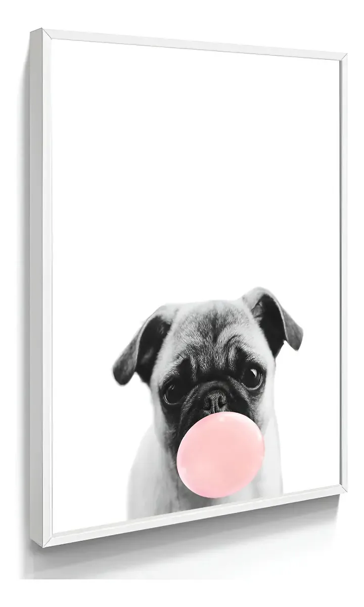 Quadro Cachorro Pug Pet Shop Sala Quarto Loja Com Moldura Cor Branco
