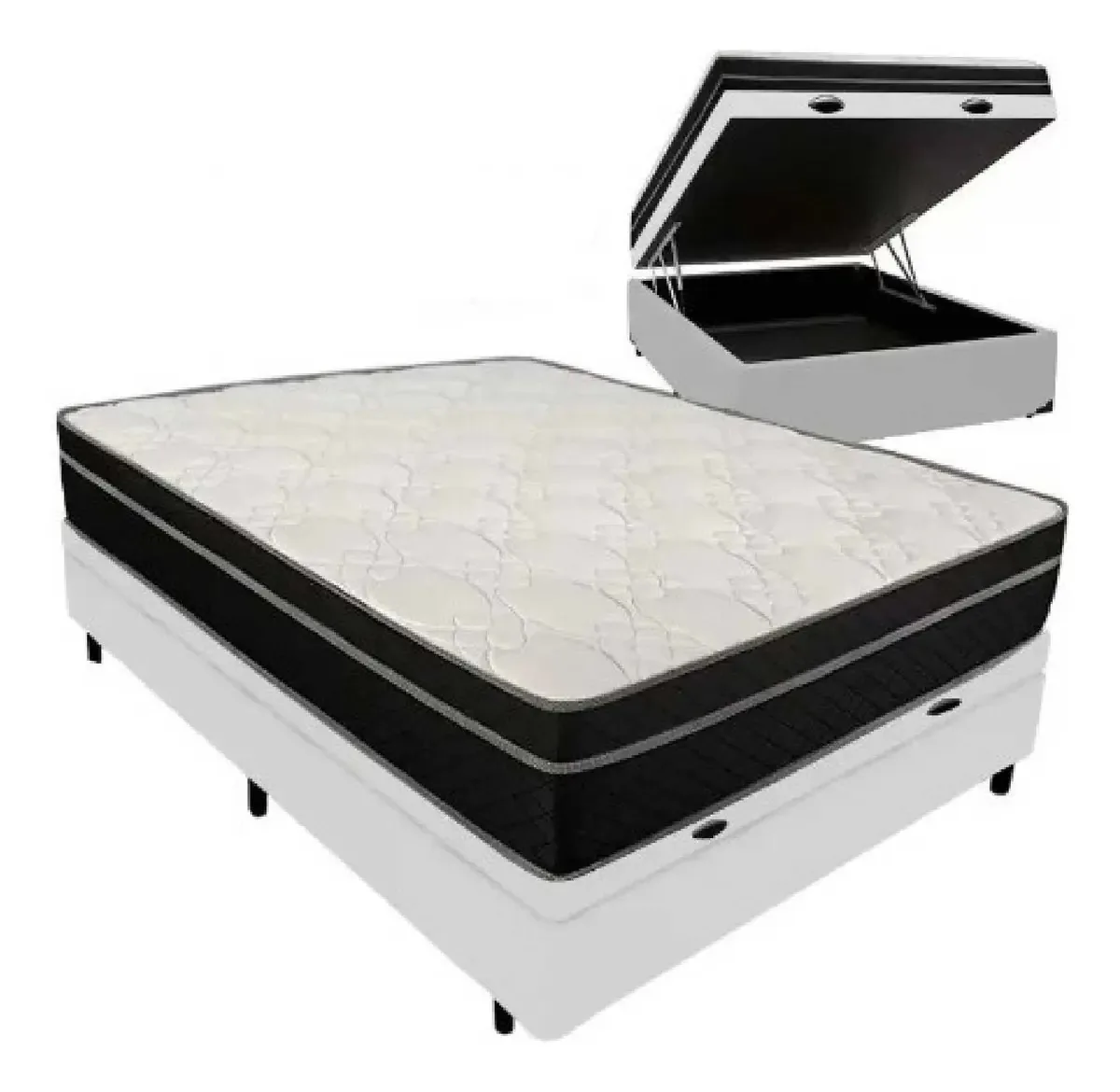 Cama Box Baú Viúva Bello Box 128cm com Colchão Mola Ensacada Branco