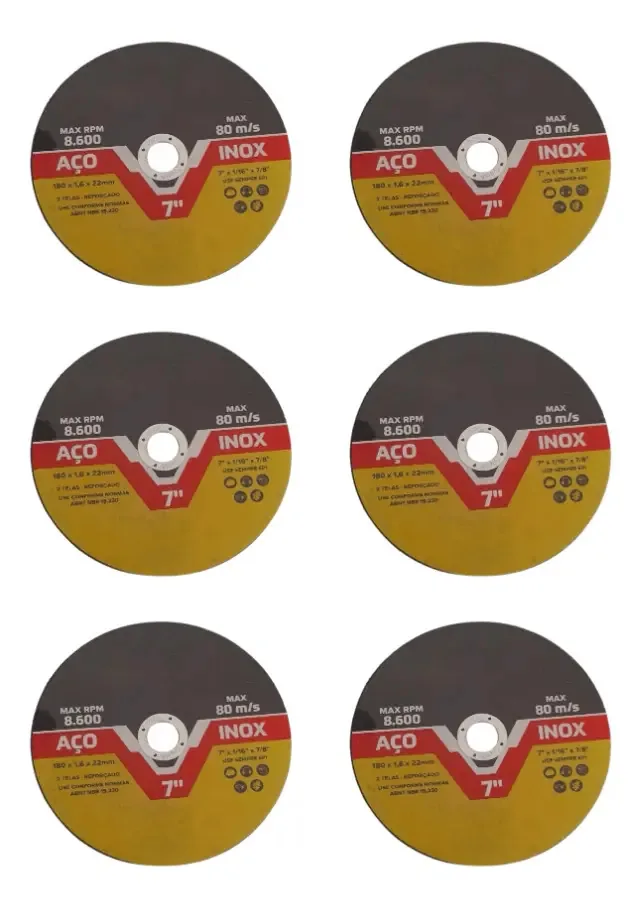 06 Discos De Corte Inox Ferro 180 X 1,6