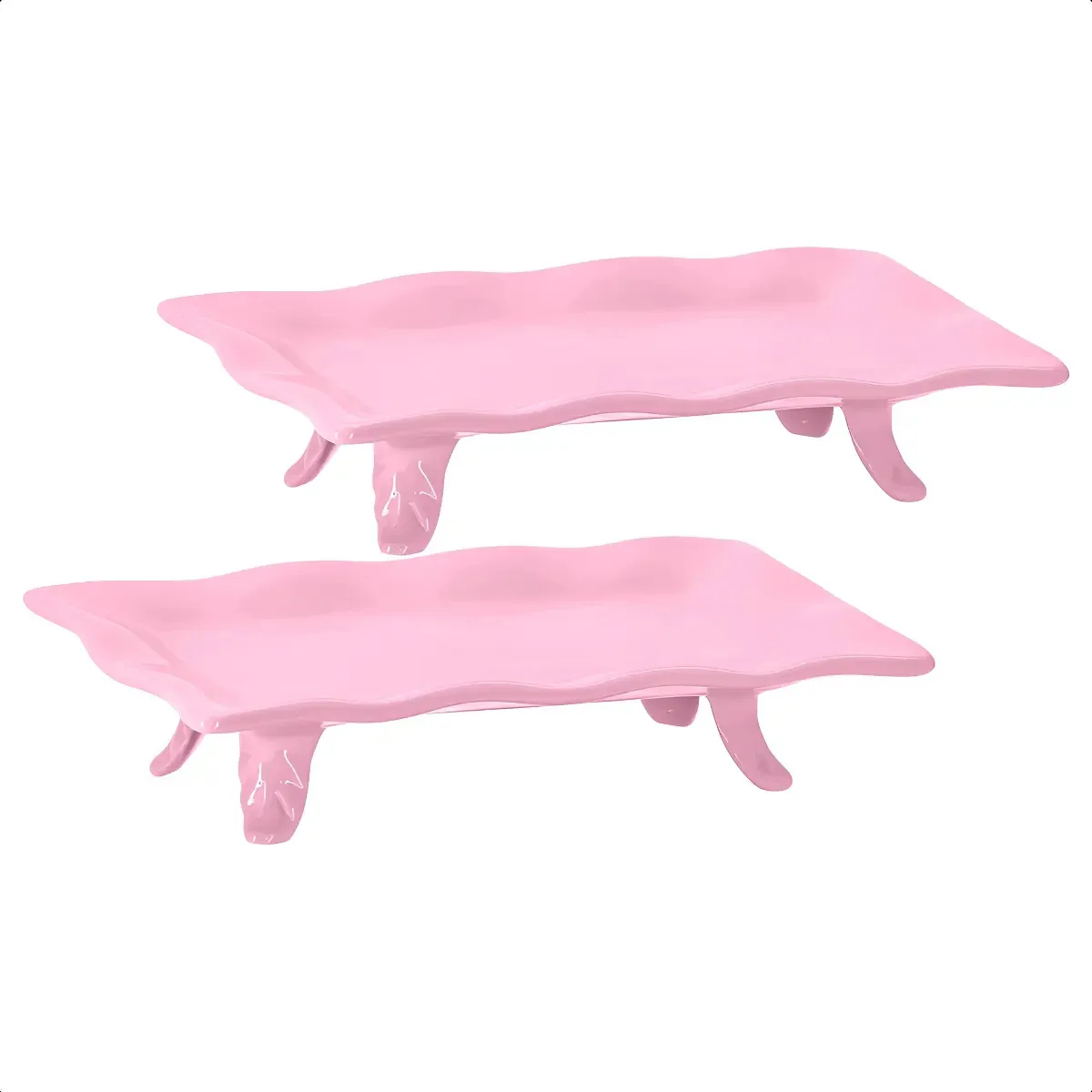 Bandeja Retangular Cerâmica Rosa Para Doces Decoração Festa 2 Unid MD.Belo Lar Decor