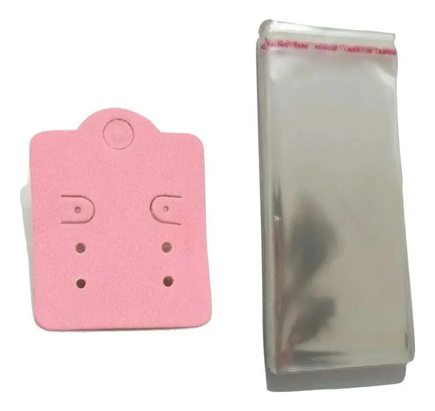 Kit 100 Tags Para Brinco 6 Furos Rosa + Saquinhos