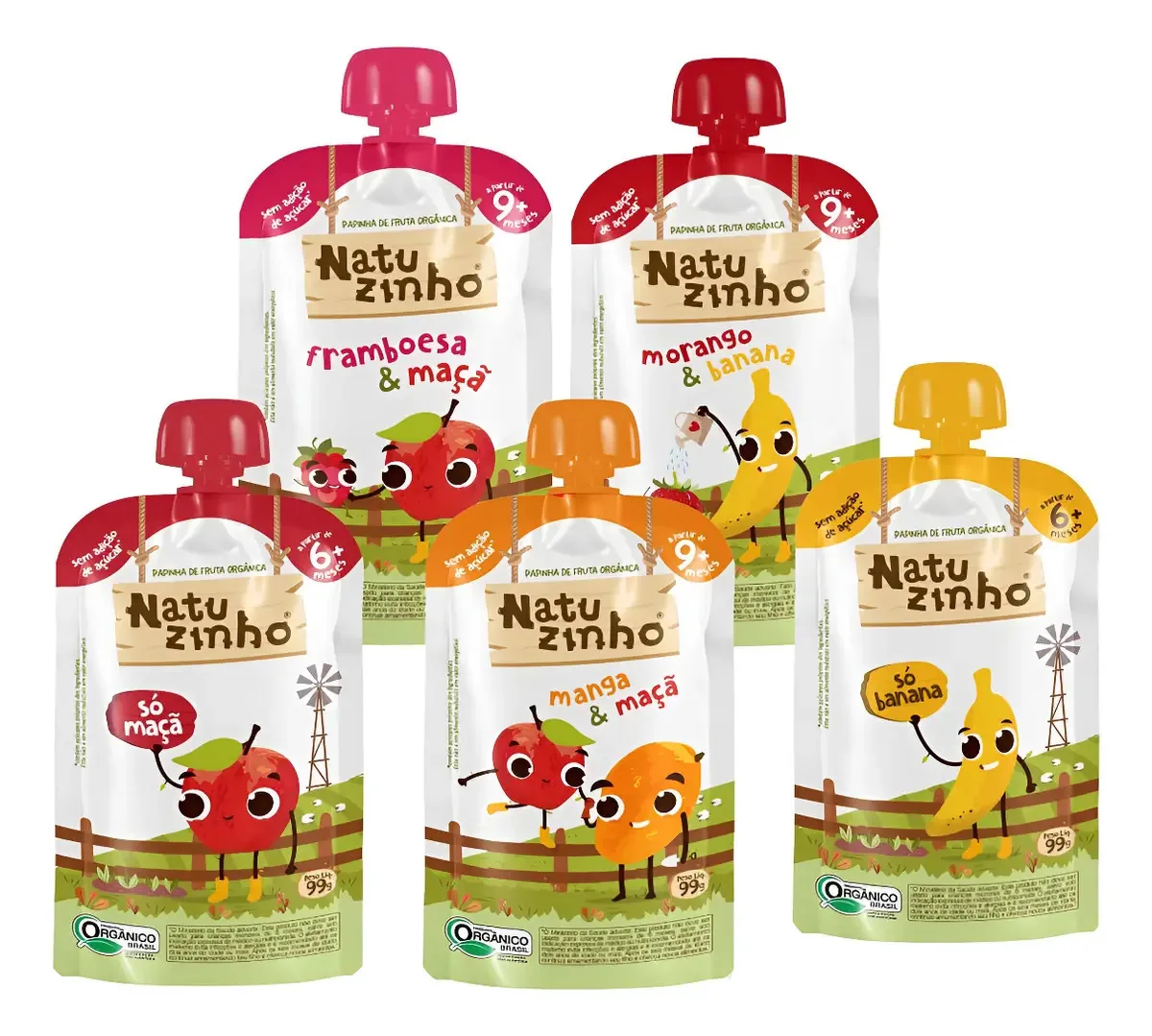 Kit Papinha Organica Natuzinho 5 Sabores Bebe 5 Unidades