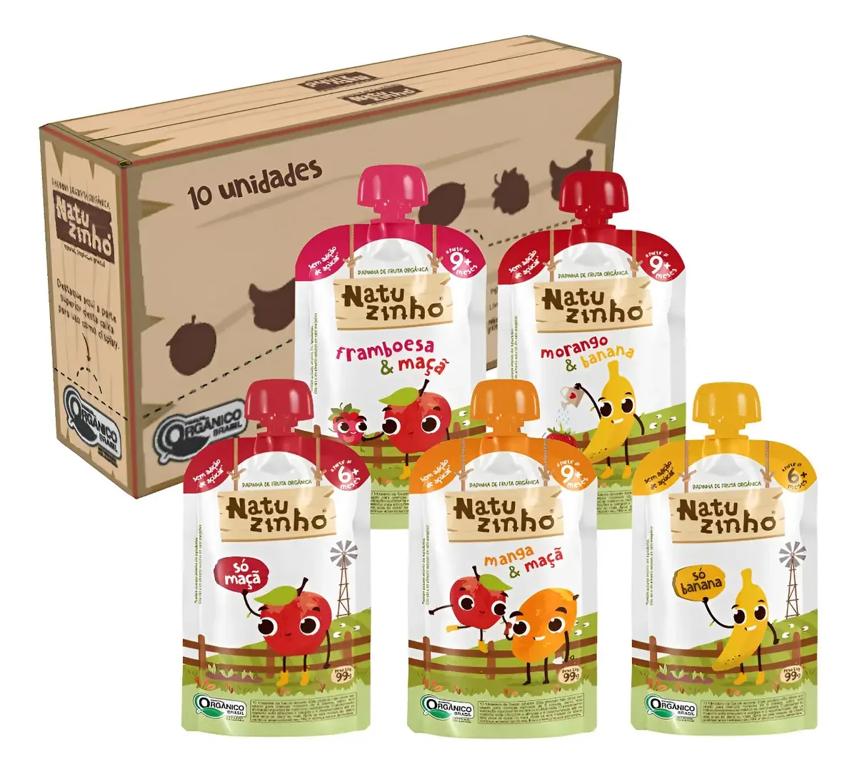 Kit Papinha Organica Natuzinho 5 Sabores Bebe 10 Unidades