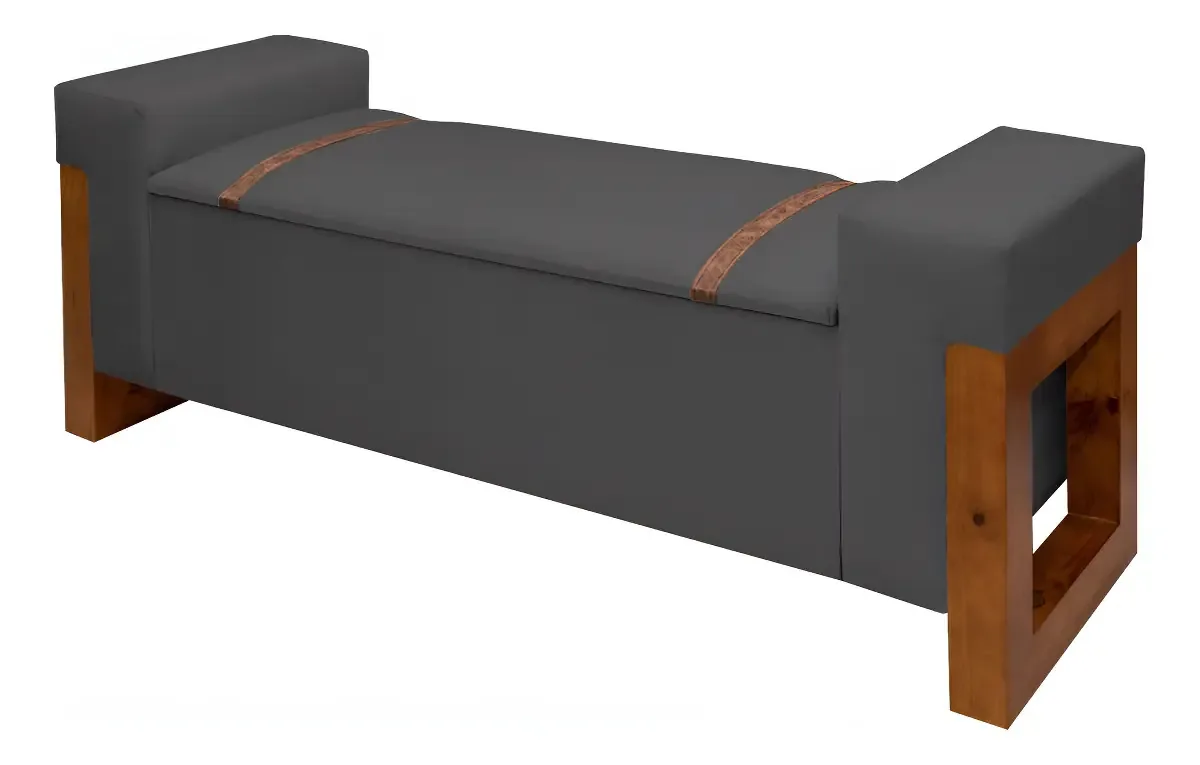 Neloja Recamier Baú Retro Sapateira Luxo Decorativo Calçadeira Estofado Tamanho 150 Cm Móveis De Armazenamento Quarto Pés Em Madeira Estilo Moderno Organizador Premium Cama Casal/solteiro Cor Cinza