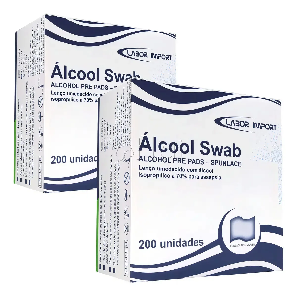 Álcool Swabs 70% Lenços Umedecidos 200 Sachês Labor