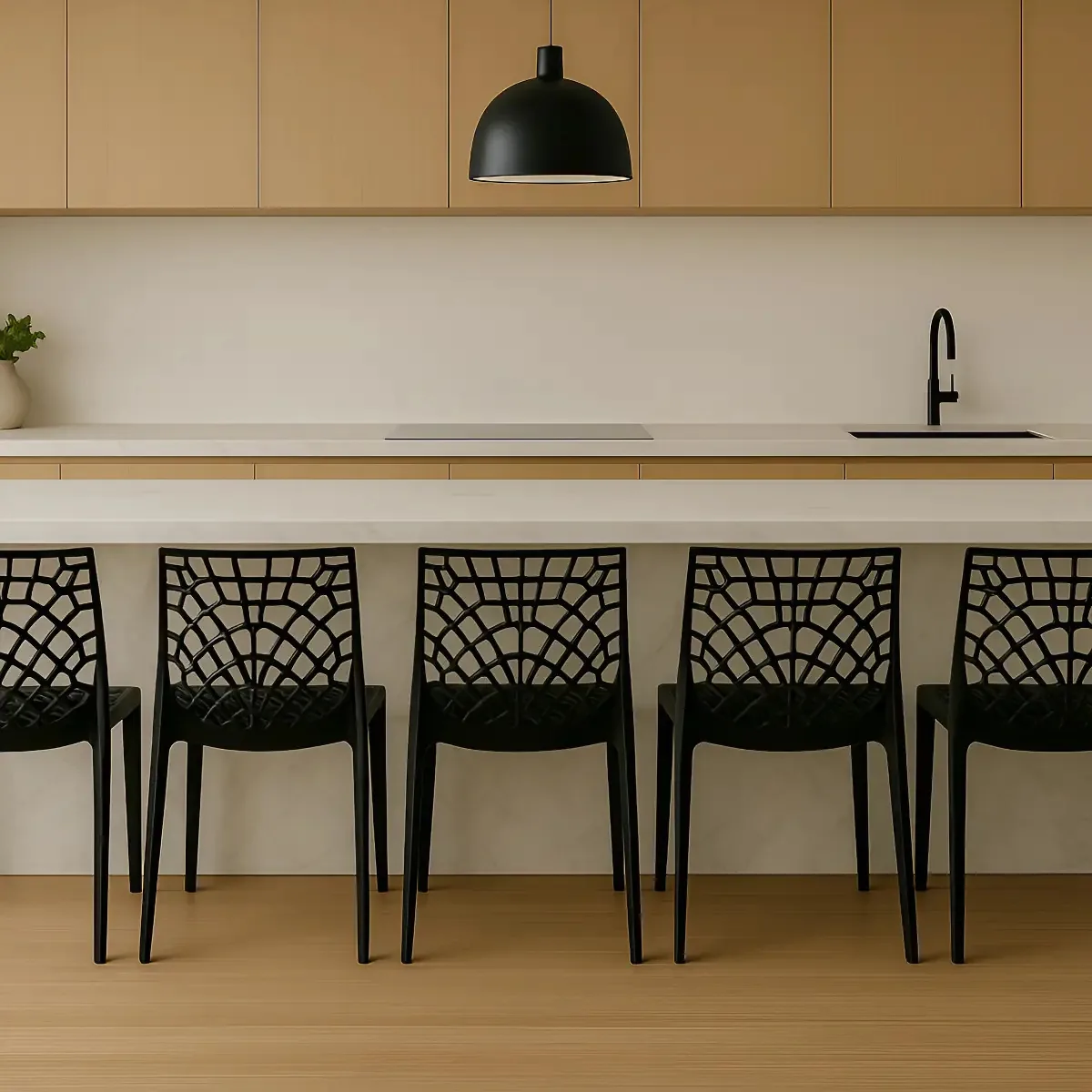 Conjunto 8 Cadeiras Gruvyer Pretas Dom Stark Modernas, Empilháveis E Resistentes Para Sala De Jantar, Jardim E Varanda Com Design Refinado