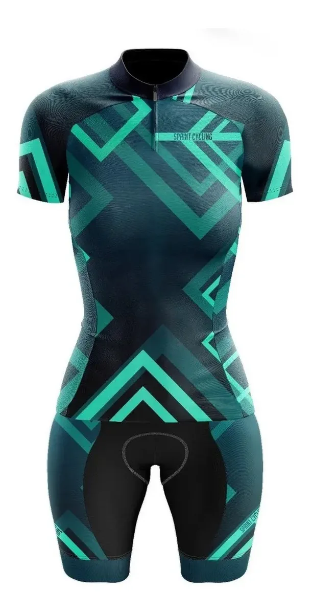 Conjunto Ciclismo Feminino Roupa Ciclista Bermuda + Camisa Cor Verde Tamanho P