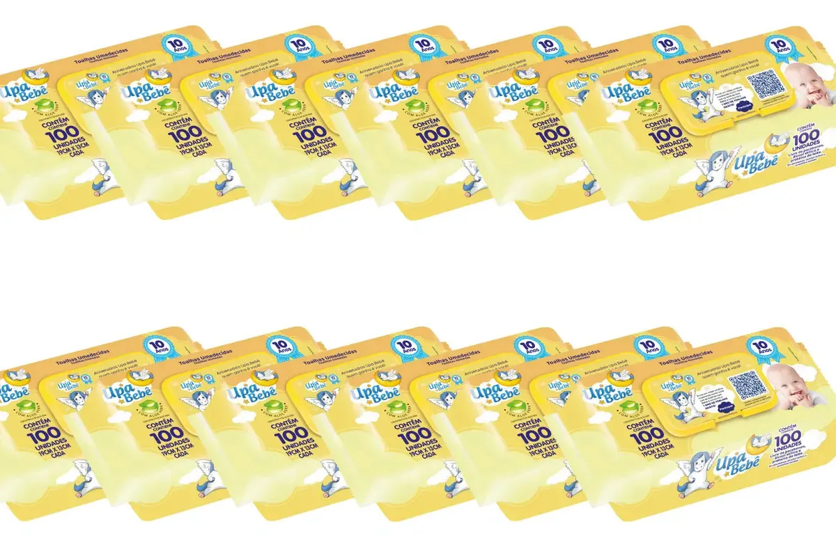 Kit 12 Toalha Lenço Umedecido Upa Bebê C/100 Sem Álcool
