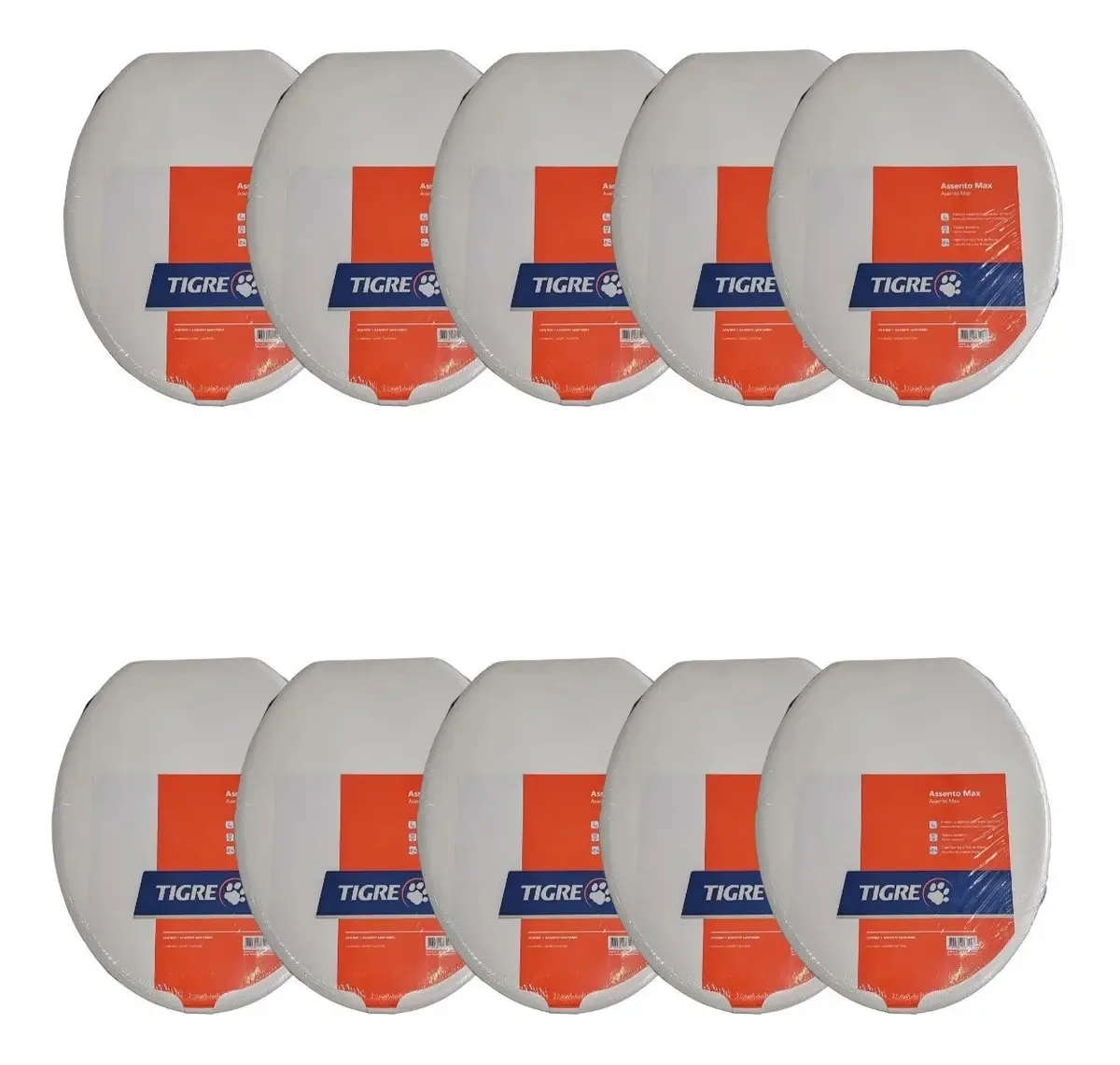 Pack 10 Assentos Sanitários Tigre Plena Max Brancos Ovais com Tampa