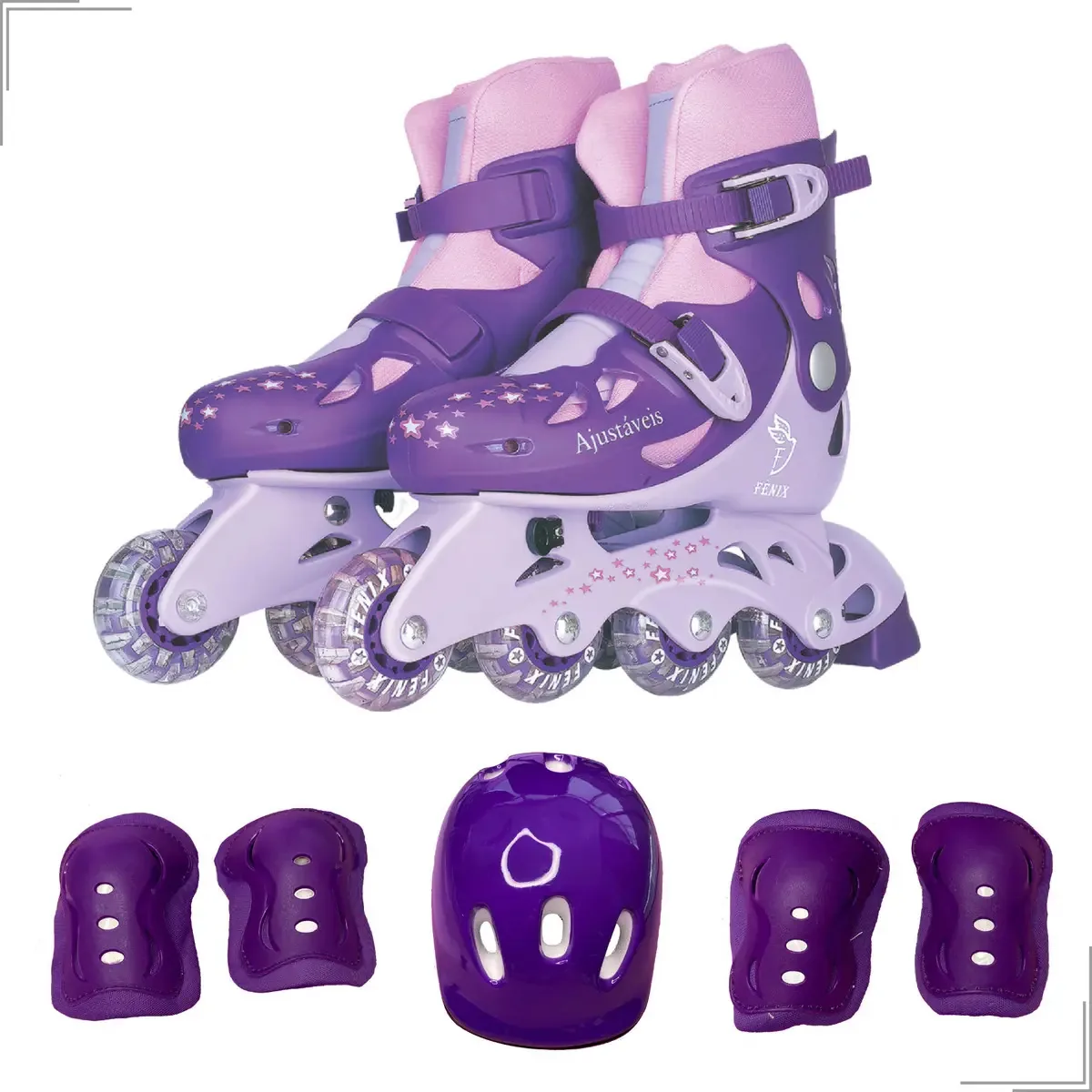 Patins Infantil Roller 4 Rodas Ajustável Com Kit Proteção Cor Roxo Tamanho Dos Patins Ajustável 34-37