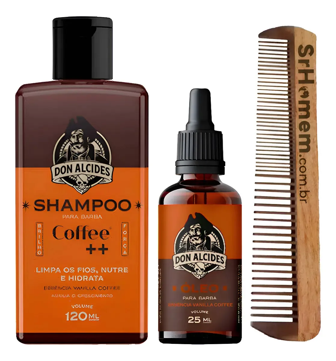 Kit Shampoo Óleo E Pente Duplo Para Barba Coffee Don Alcides