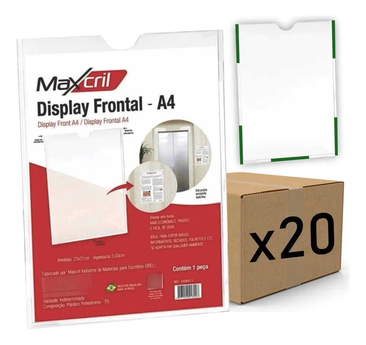 Display Acrilico A4 Fontal C/ Fita Maxcril - 20 Unidades Cor Transparente
