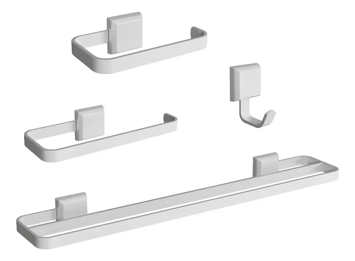 Kit De Acessórios Para Banheiros 4 Peças Com Toalheiro Duplo Cor Branco