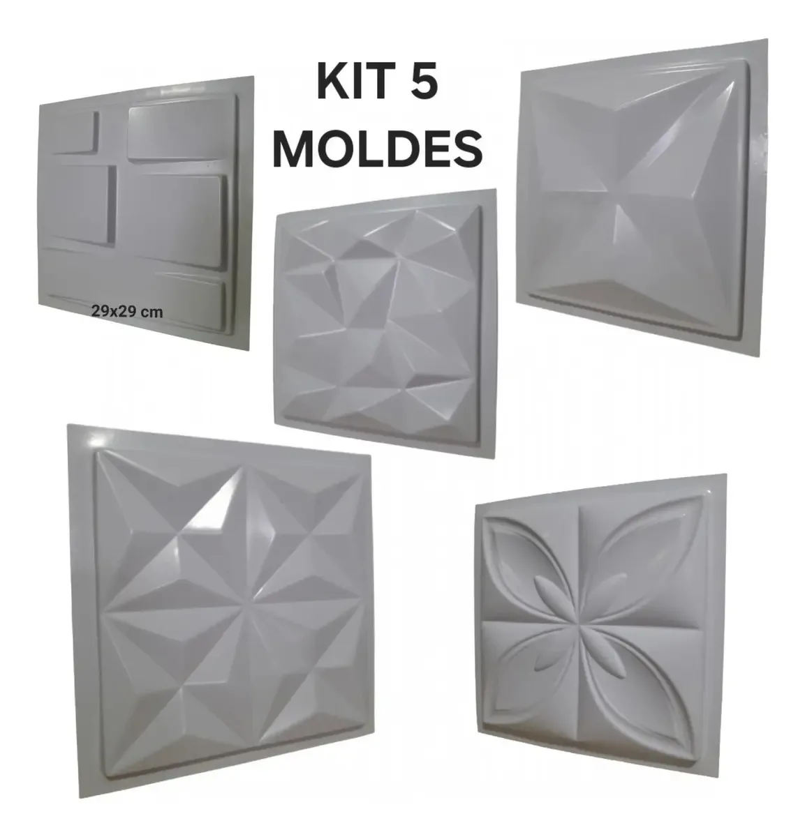5 Formas De Gesso 3d Molde Para Placas Cimento 29x29 Cm Cor Branco