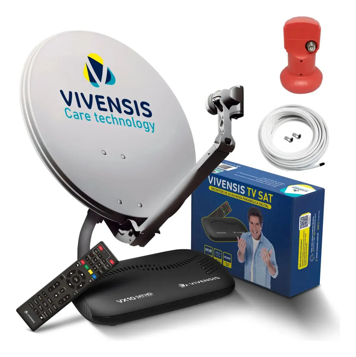 Kit Antena Parabólica 60cm e Receptor Vx10 Vivensis Sathd B1 Cor Preto
