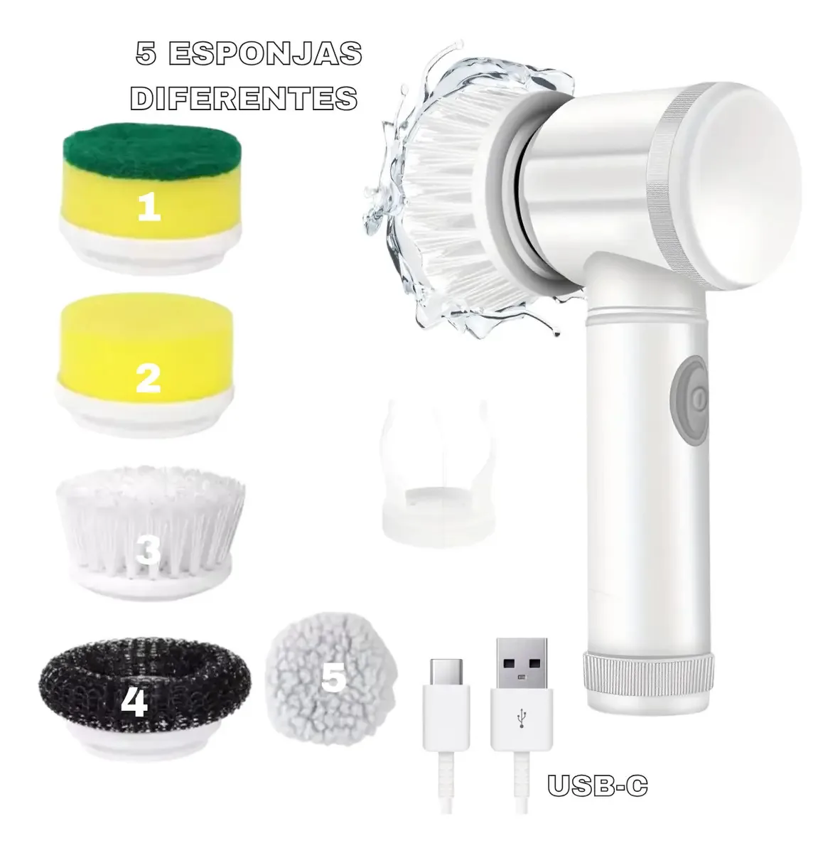 Escova Elétrica de Limpeza Magica 5 em 1 Recarregável Mop Multiuso Multifuncional Giratória 360 Banheiro Cozinha pia AK ACESSÓRIOS
