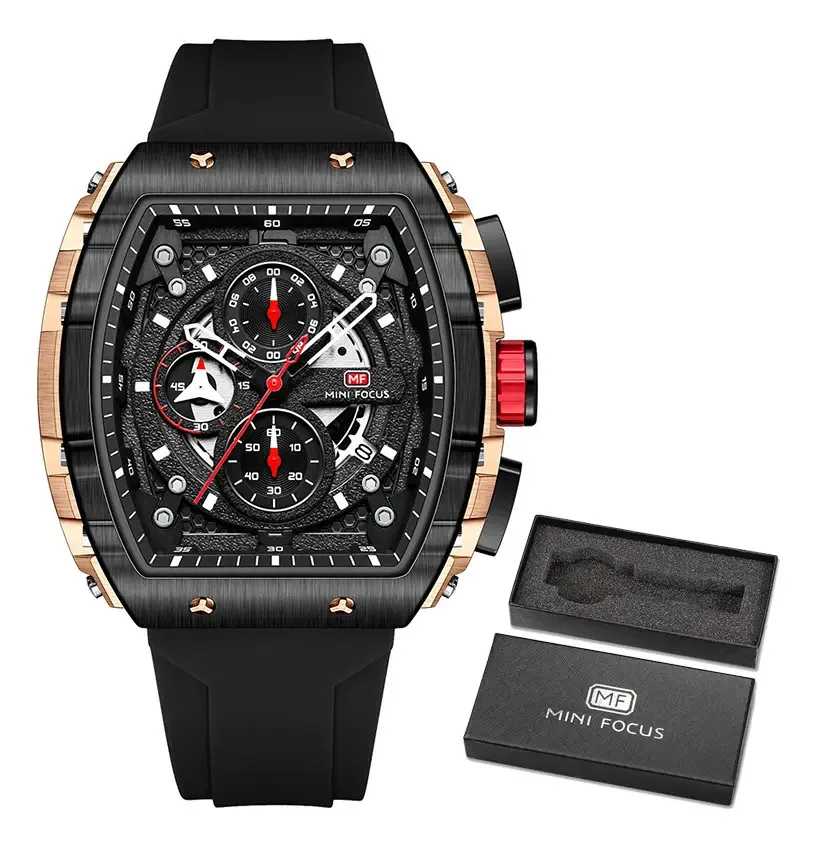 Relógios de quartzo com cronógrafo luminoso Mini Focus 0399 Bezel Relógios de pulso rosa/preto