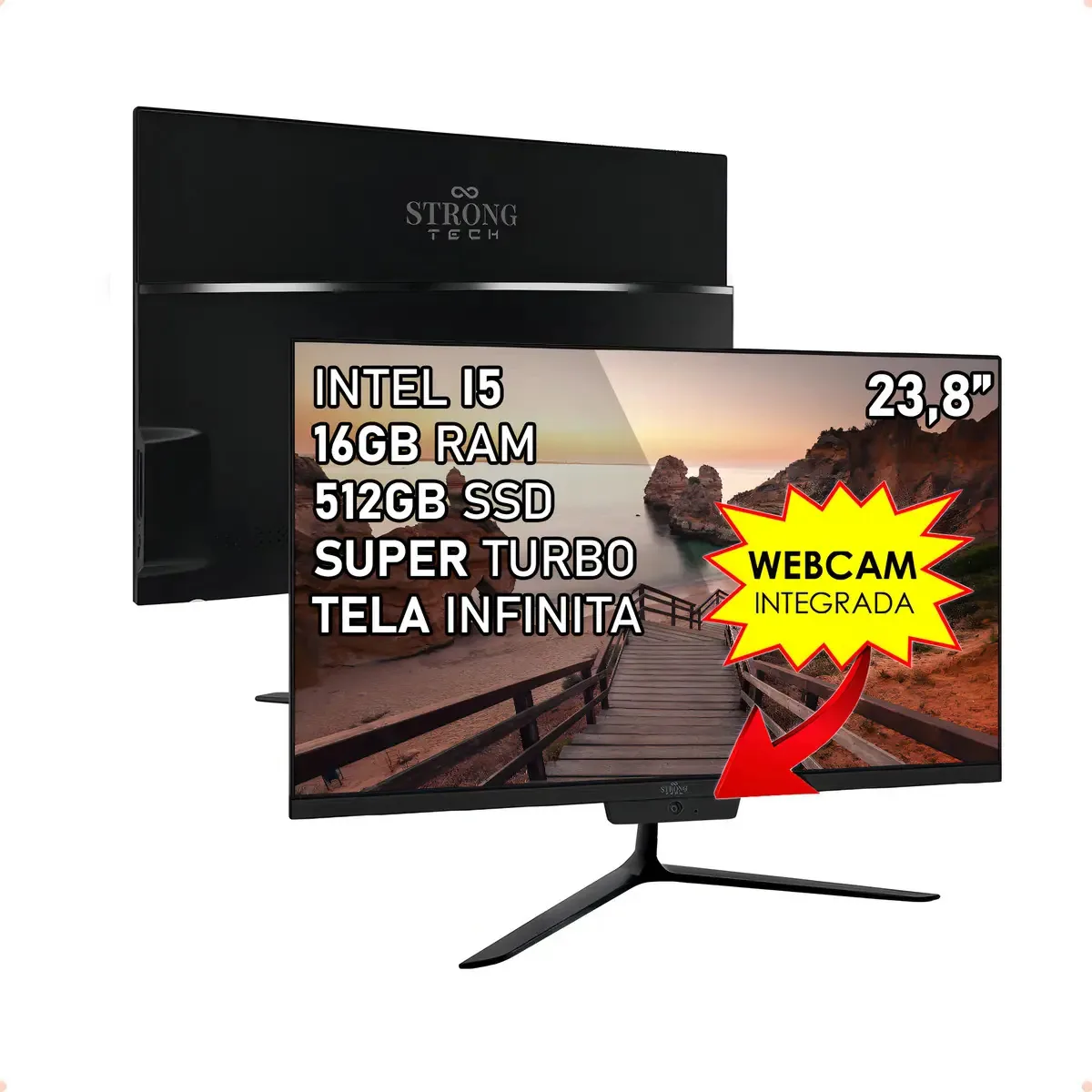 All In One Preto Intel I5 16gb Ssd 512gb 23,8 Strong Tech