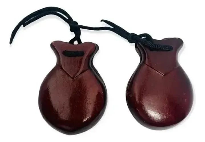 Par De Castanholas De Madeira Verniz Escuro Instrumento