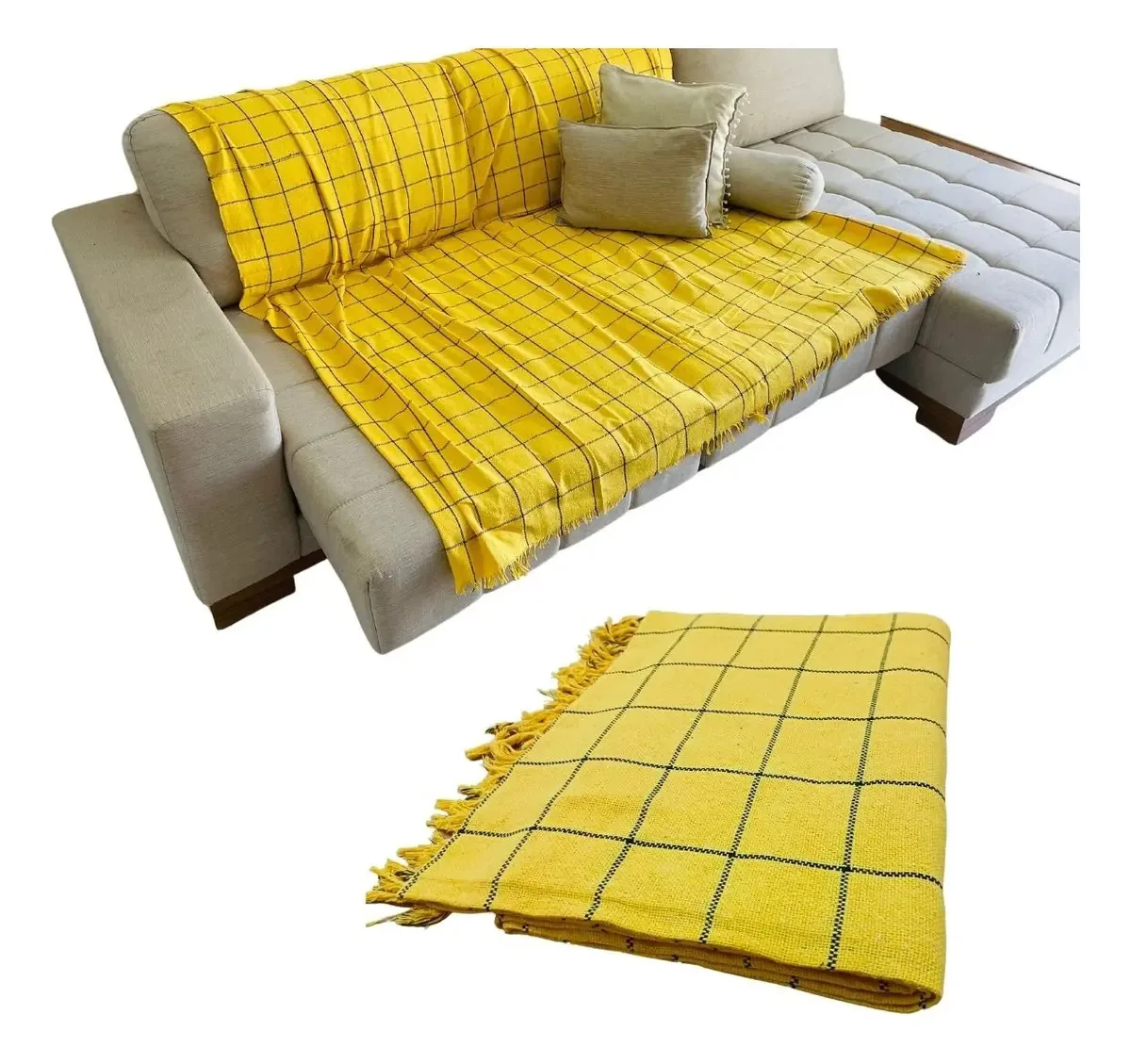 Manta Sofá Grande Ou Reclinável Tecido Macio Imediato Cor Amarelo E Preto Desenho Manta Para Sofá Quadriculada