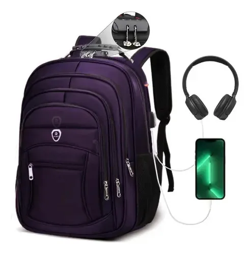 Mochila Escolar Bolsa Executiva Grande Fone Ouvido Roxo