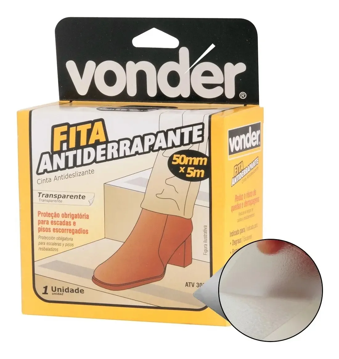 Fita Lixa Antiderrapante Transparente V0nder 5cm x 5m Escadas Piso