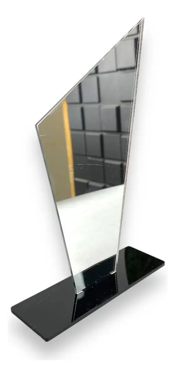 Kit 5 Troféu Acrilico Prata 2mm 10x18cm C/base Preta