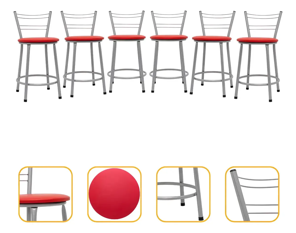 Banqueta Itagold Clássica 6 Unidades Aço 70cm Acabamento Da Estrutura Estrutura Prata Cor Assento Vermelho