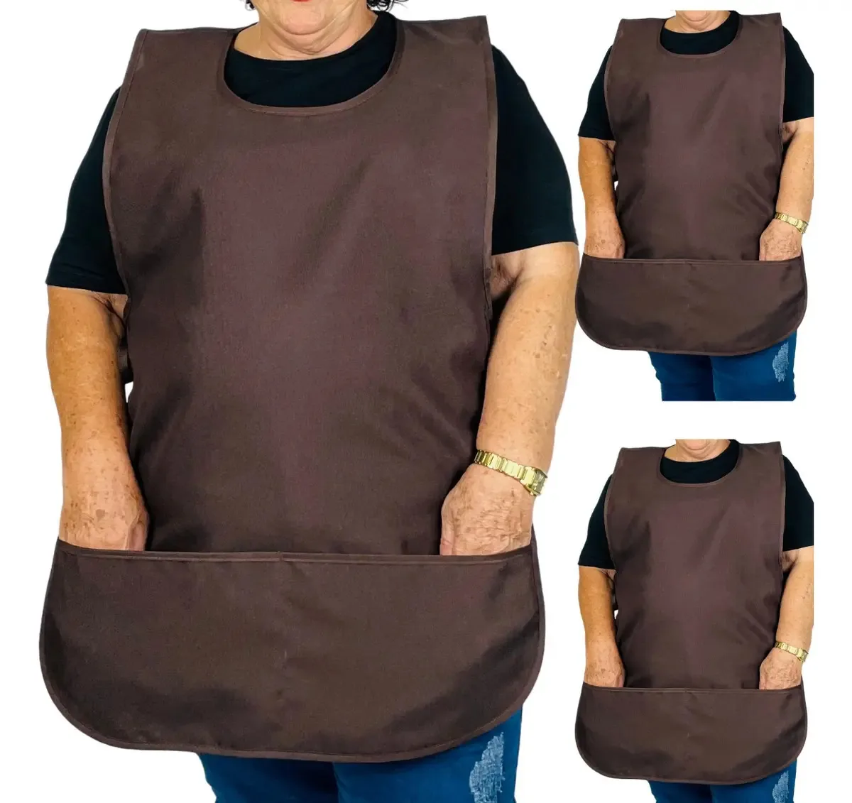 Kit 3 Aventais Bata Gg, Plus Size Lanchonete Restaurante Cor Cor Marrom