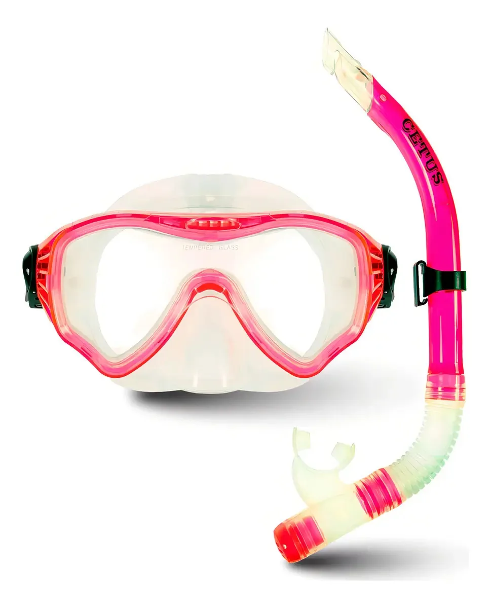 Kit Mergulho Máscara +respirador Cetus Pronto Cor Rosa
