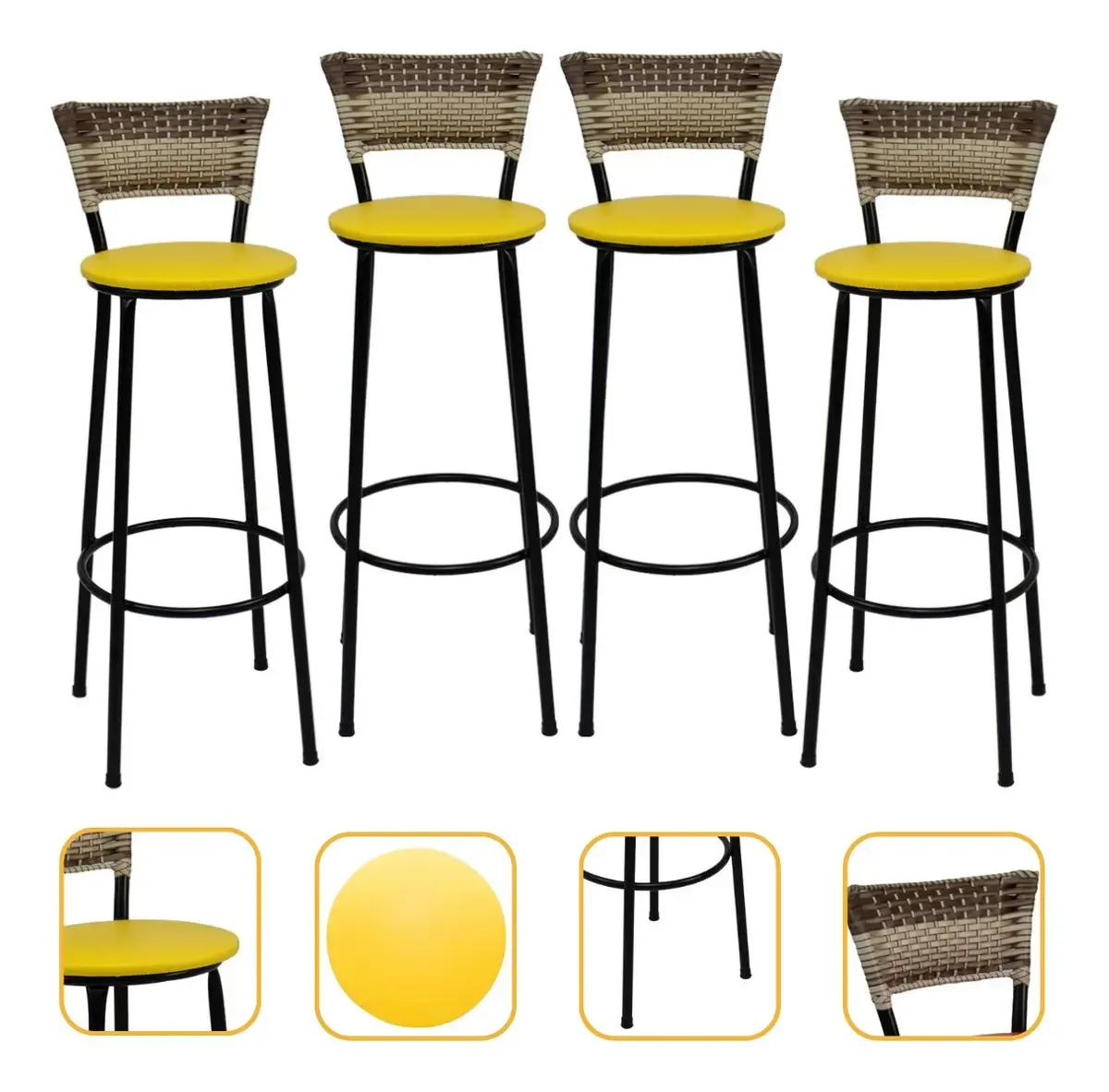 Banqueta Itagold 4 Unidades Alta 105cm Aço Carbono Acabamento Da Estrutura Estrutura Preta Cor Amarelo