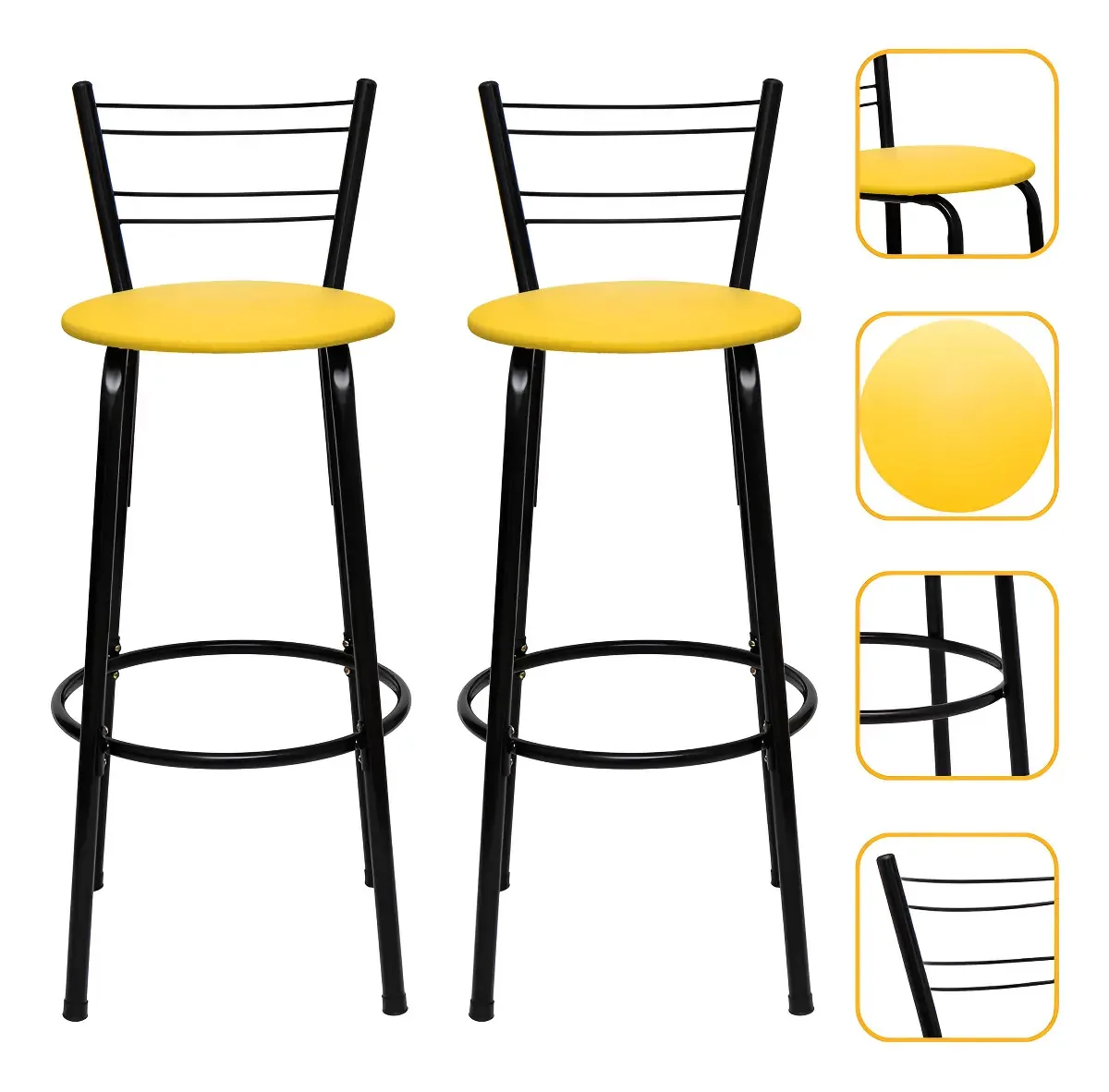 Kit 2 Banquetas Bancos Alta Bancadas Bares Bistrô Itagold Acabamento Da Estrutura Estrutura Preto Cor Amarelo