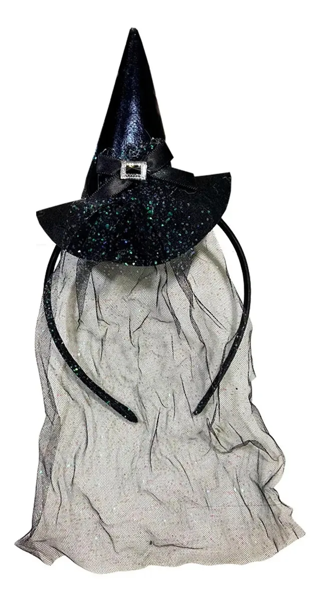 Tiara Halloween Chapéu De Bruxa Fantasia Acessório Cor Preto