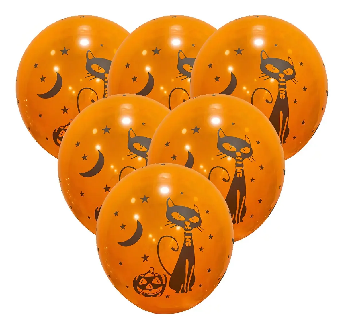 Kit Balões Halloween YDH 18 Unidades Látex Laranja Gato e Abóbora