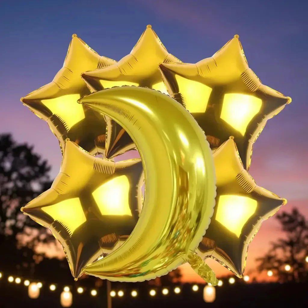 Balões Metalizados Lua e Estrelas Manifesta Ouro Decoração Festa Aniversário