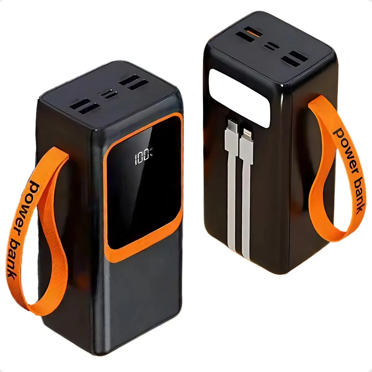 Carregador Portátil Power Bank 50.000mah Super Rápido Pd 22.5w Com Dois Cabos Embutidos Cor Preto