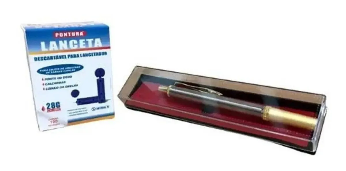 Caneta Metal Sangria Acupuntura Cral + Caixa Lanceta Aplicador