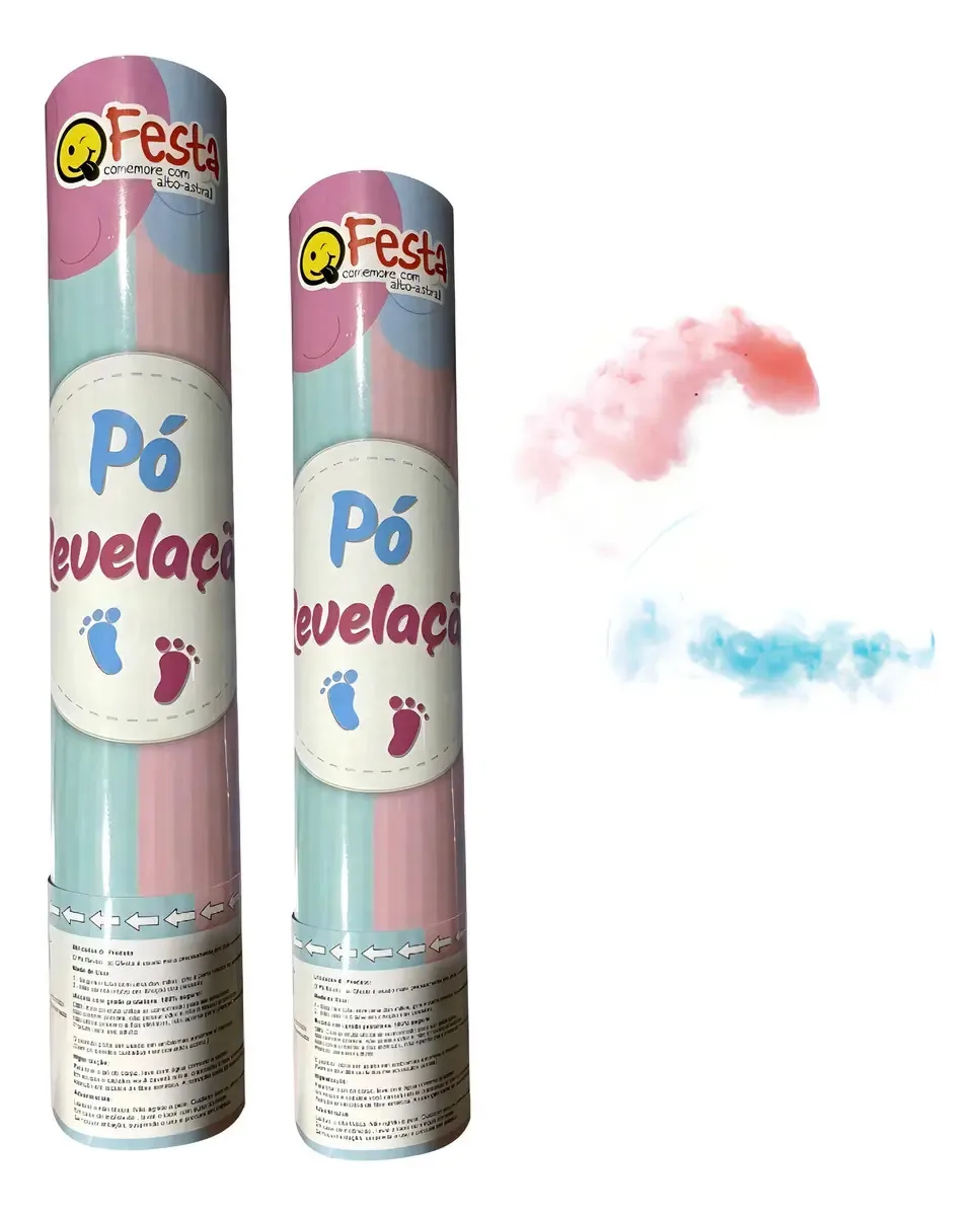 Kit Com 2 Lança Pó Para Chá Revelação Rosa/azul (30cm) Cor Azul