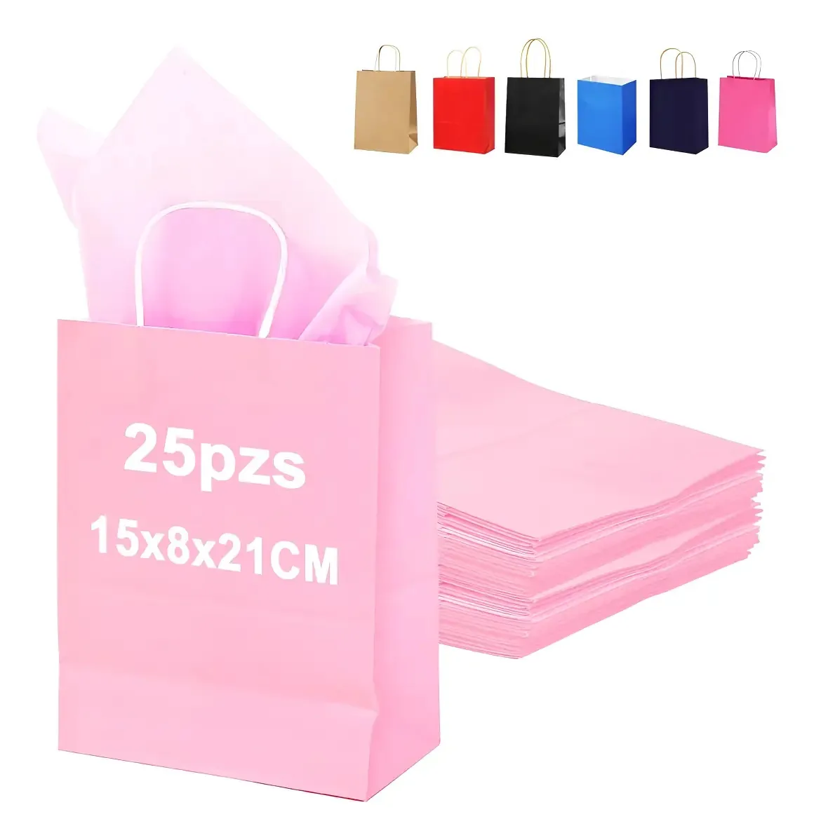25 sacos de papel Kraft ecológicos Sacos de doces decorativos cor rosa
