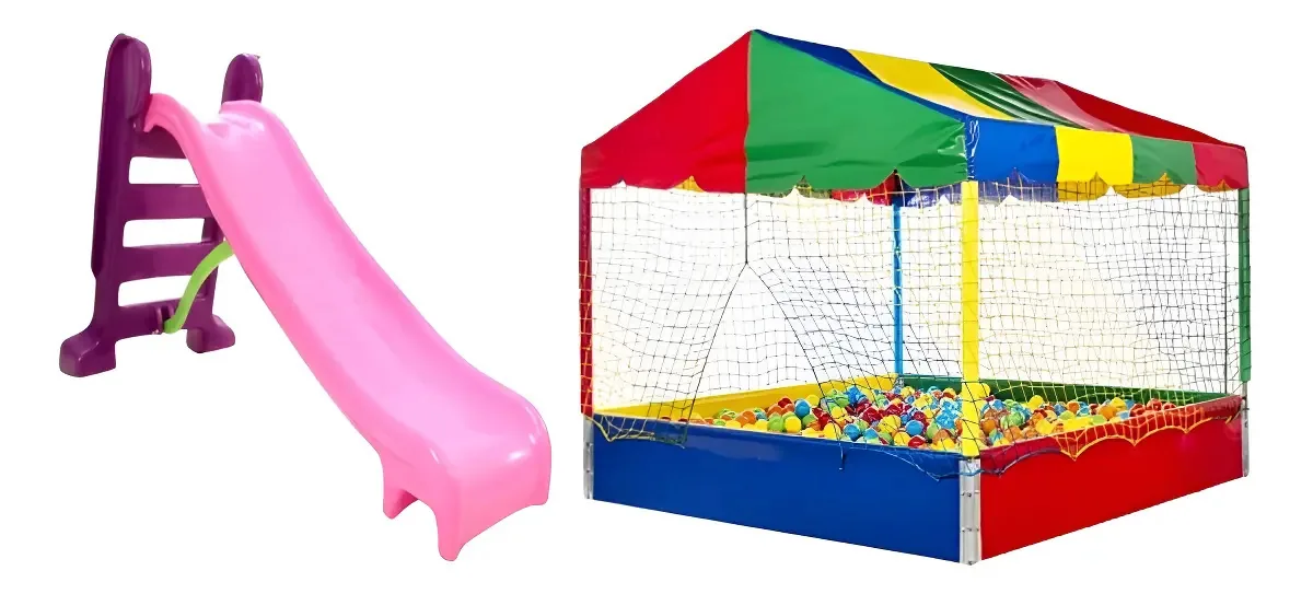 Escorregador Infantil D'Lucca Rosa 3 Degraus com Piscina de Bolinhas