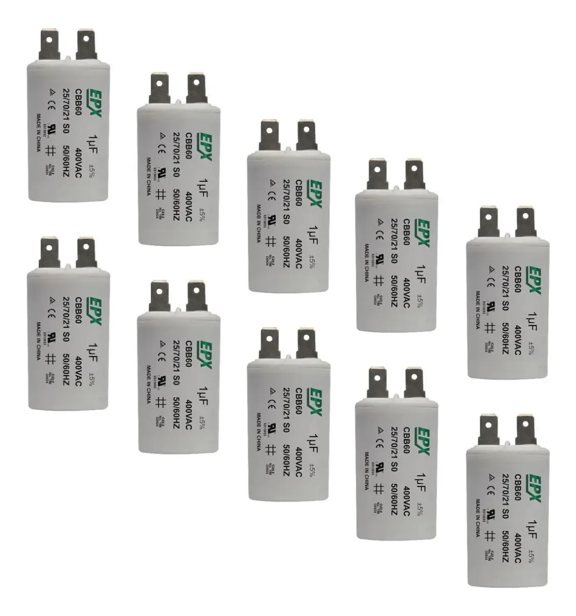Kit 10 Capacitores Permanentes 1uf 400v Terminal Cbb60