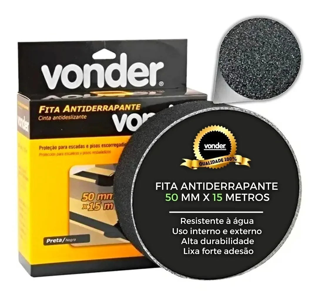 Fita Antiderrapante Vonder Preto 5cmx15m Pisos Escadas Rampas